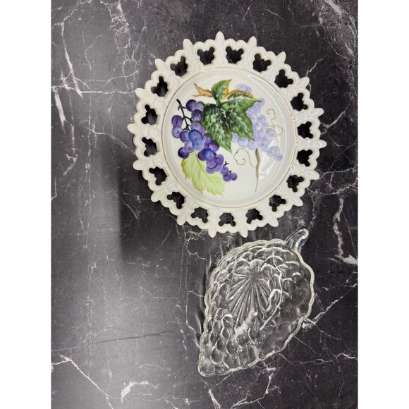 Vintage Grapevine Lot Arthur Court Tray, Wilton Mold, Glass Ewer, Wine Holder - Picture 7 of 16